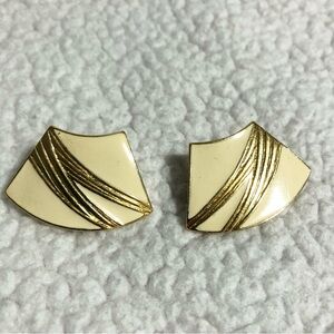 Vintage Trifari Gold and Cream Fan Earrings